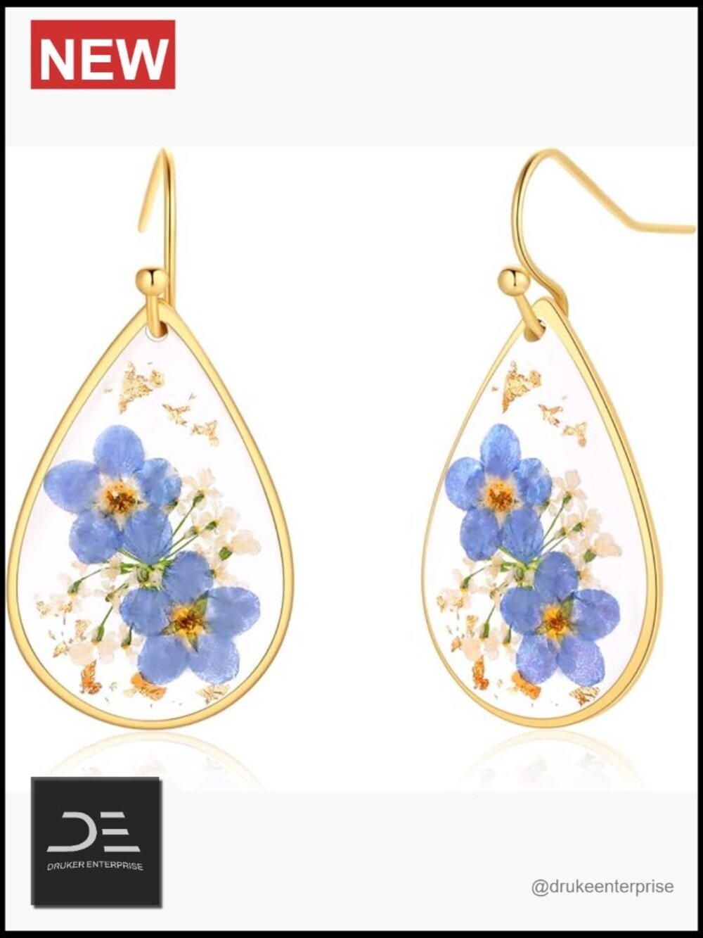 Pressed Wildflower Drop Earrings with Forget-Me-Nots - Handmade Resin Jewelry,